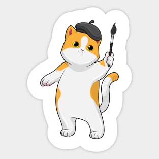 Cat as Painter with Paint brush Sticker